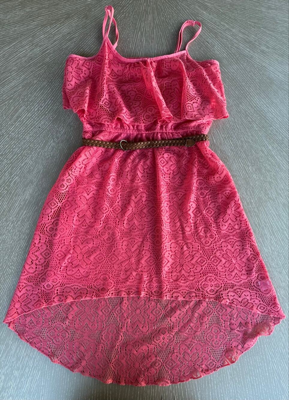 Almost Famous Hot Pink Lace High-Low Dress with Braided Belt Beach Brunch Size M